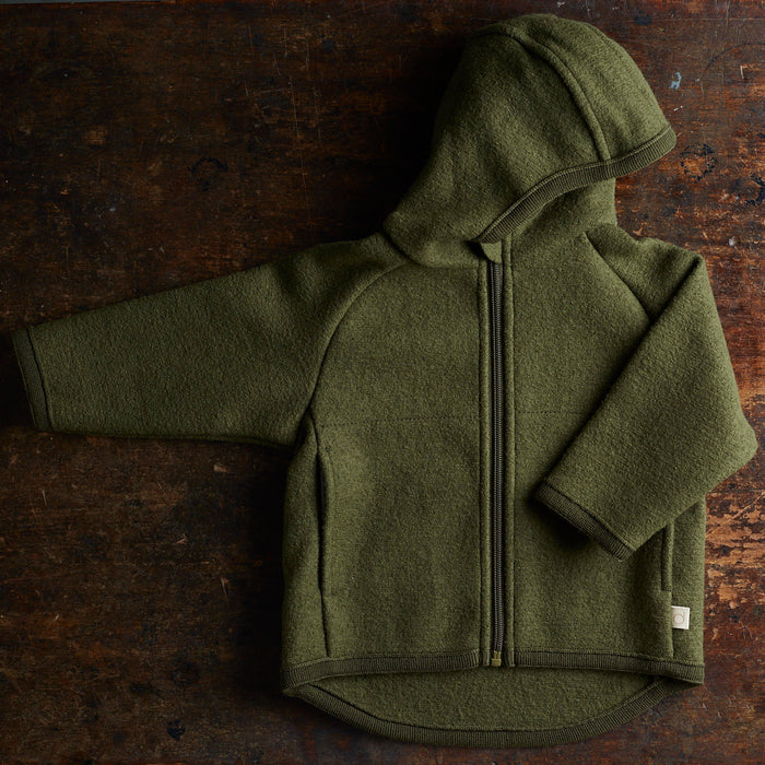 Baby & Kids Boiled Merino Wool Zip Jacket - Olive