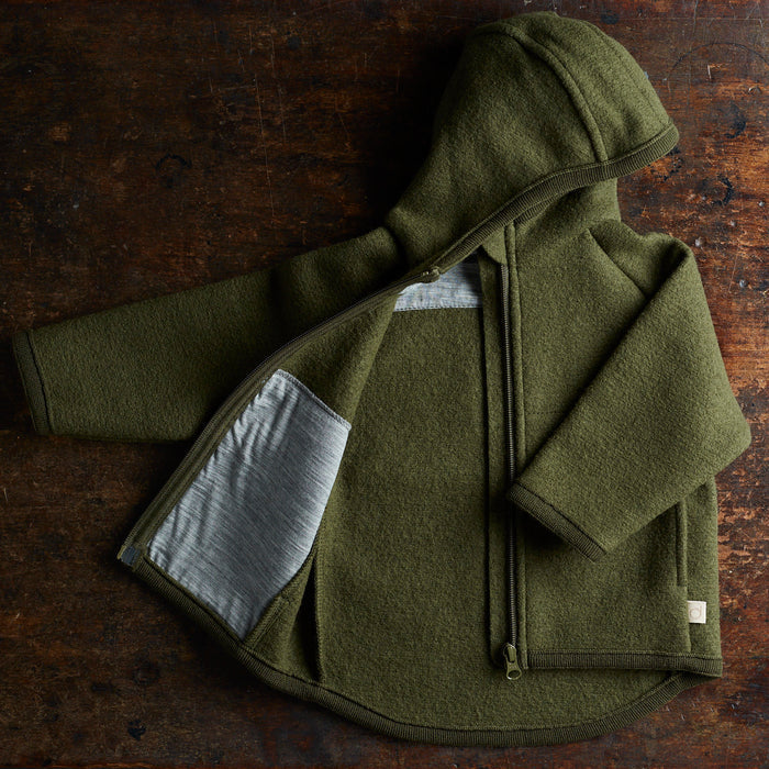Baby & Kids Boiled Merino Wool Zip Jacket - Olive