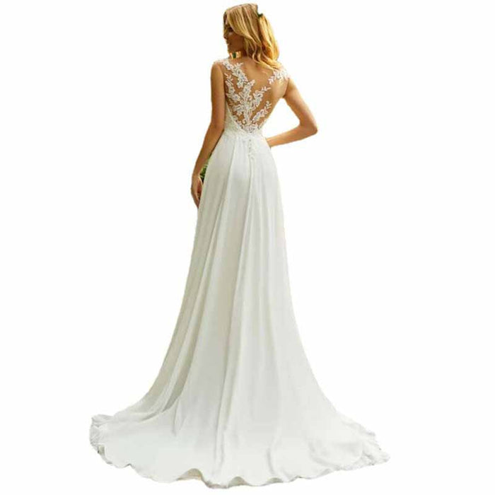 Ball Gown Bateau Country Chiffon Wedding Dresses With Lace
