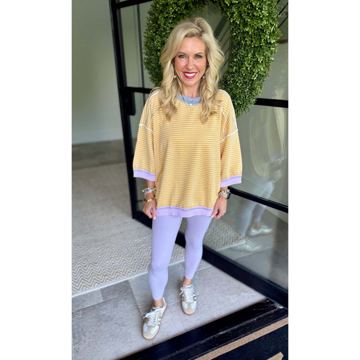 Banana & Lavender Stripe Washed Terry Pullover Top 9275