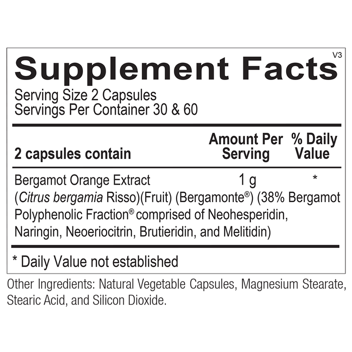 Bergamot Bpf Ortho Molecular - 120 Count - Supplement Facts panel