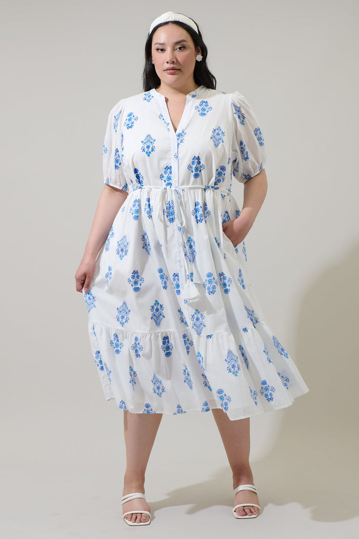 Beth Button Down Midi Dress Yila Floral Curve