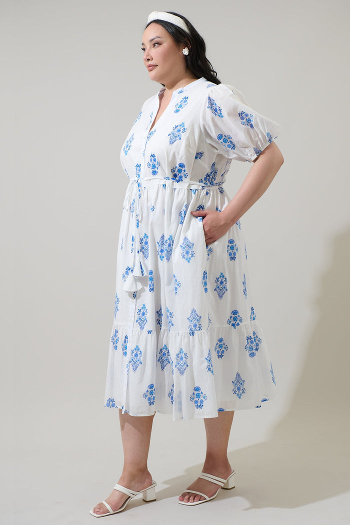 Beth Button Down Midi Dress Yila Floral Curve