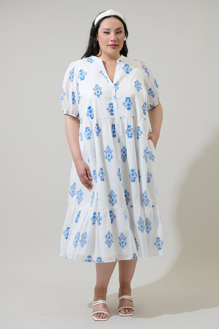 Beth Button Down Midi Dress Yila Floral Curve