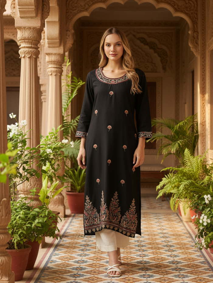Black Embroidered Kurta, Embroidered Kurta, Kurta