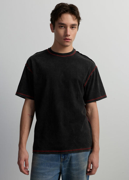 BLACK EXPOSED SEAM OVERSIZED TEE