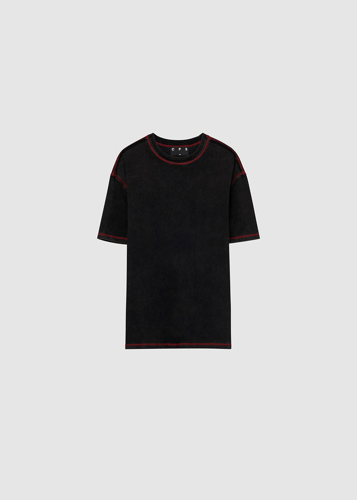 BLACK EXPOSED SEAM OVERSIZED TEE