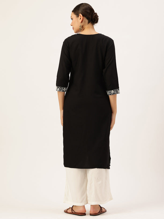 Black Floral Embroidered Kurta