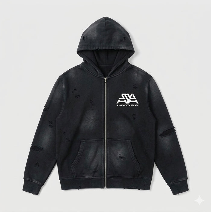 BLACK ZIP UP HOODIE