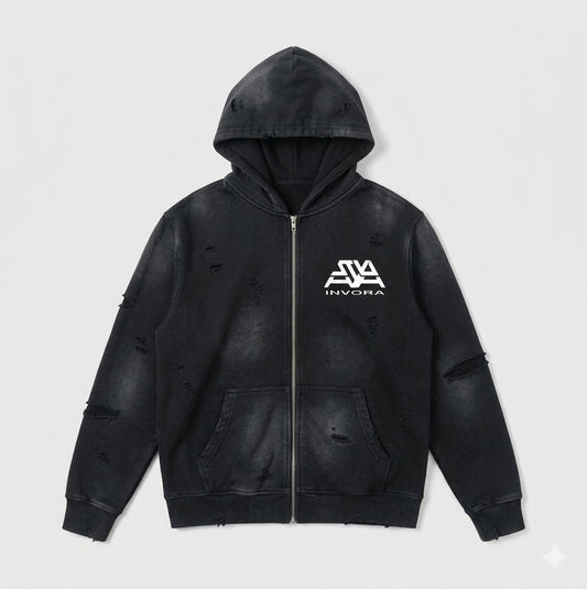 BLACK ZIP UP HOODIE