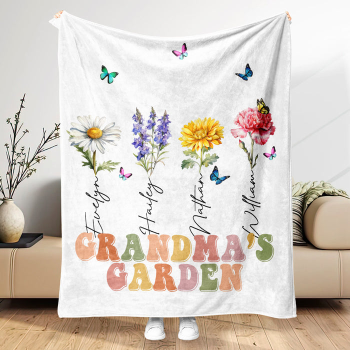 Blanket With Grandkids Names | Custom Grandma’s Garden Birth Flowers Blanket