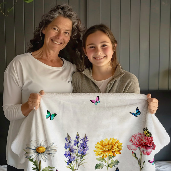Blanket With Grandkids Names | Custom Grandma’s Garden Birth Flowers Blanket