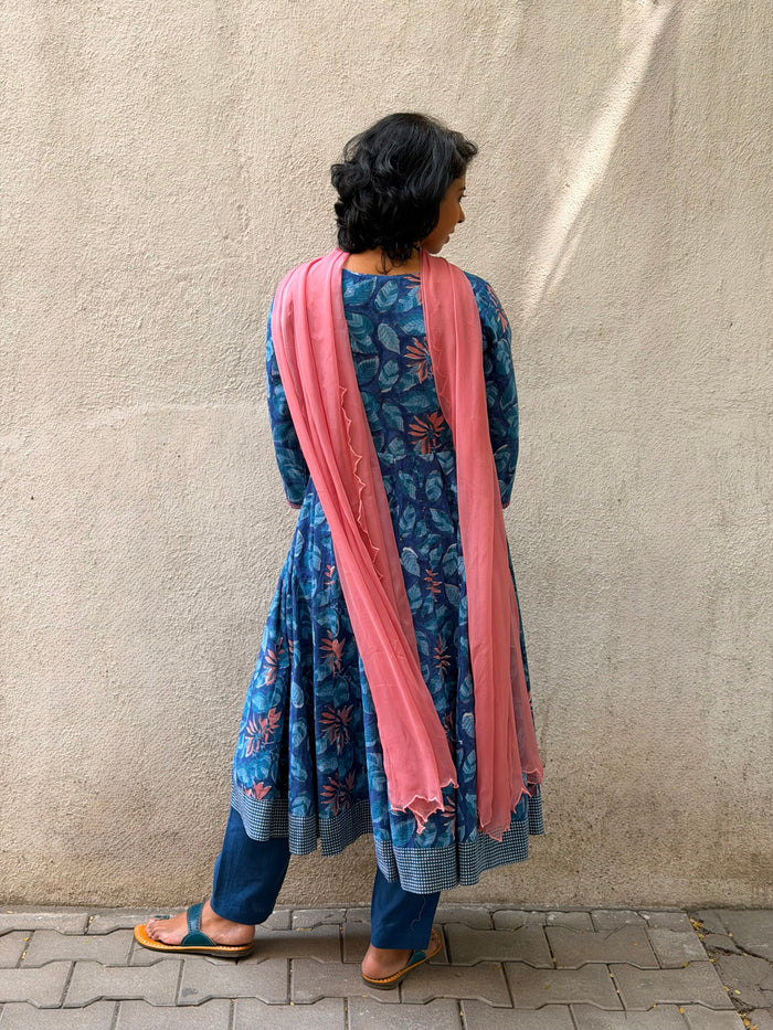Blue Floral Cotton Kalidar Set