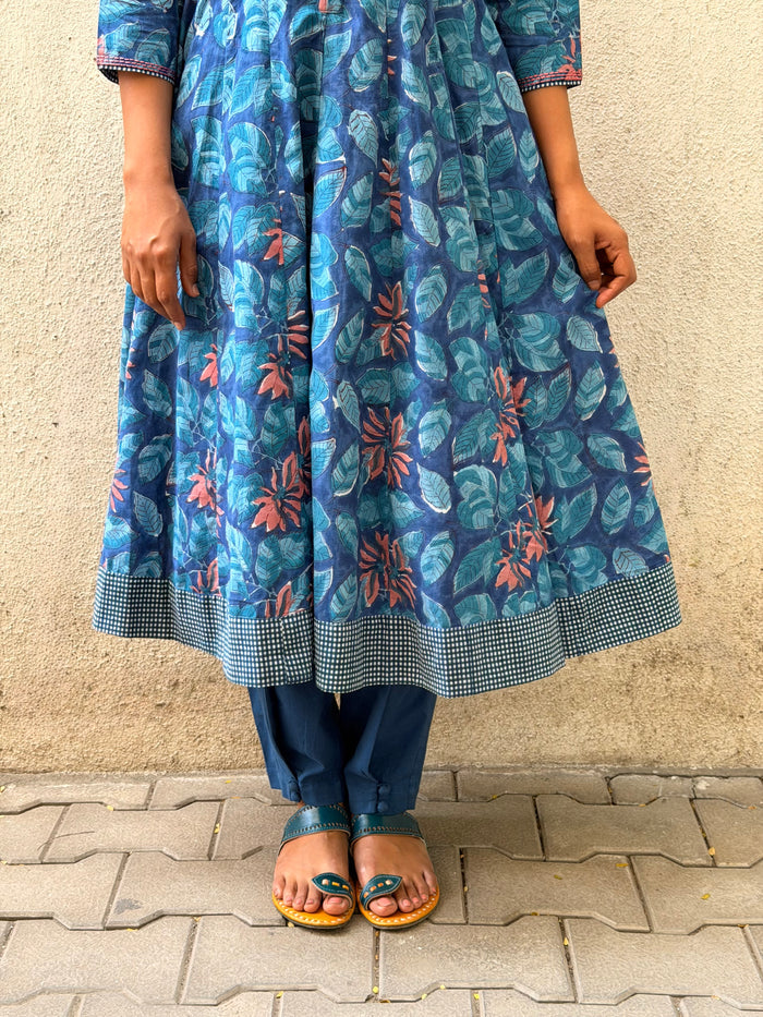 Blue Floral Cotton Kalidar Set