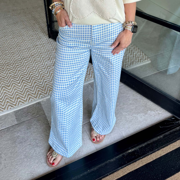 Blue Gingham Straight Leg Pants 0616