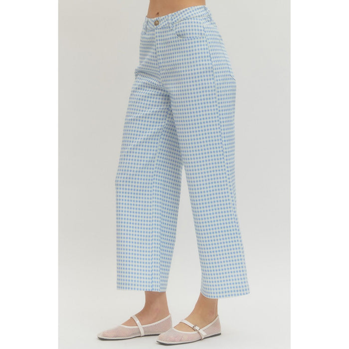 Blue Gingham Straight Leg Pants 0616