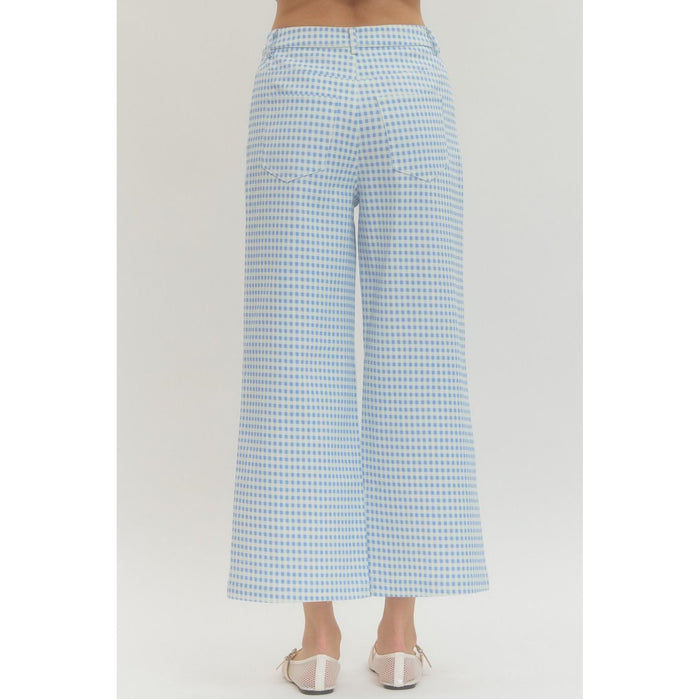 Blue Gingham Straight Leg Pants 0616