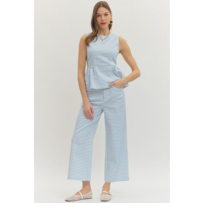 Blue Gingham Straight Leg Pants 0616