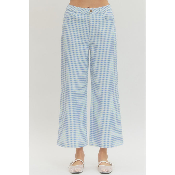 Blue Gingham Straight Leg Pants 0616