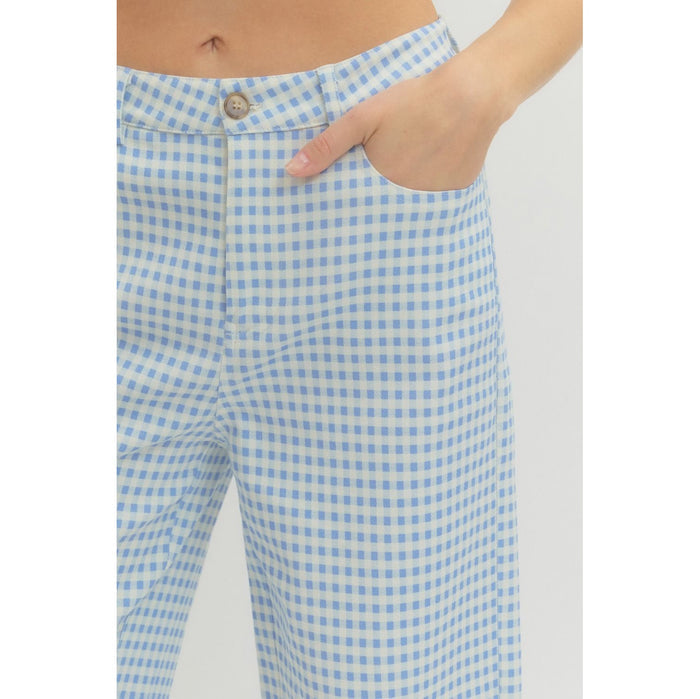 Blue Gingham Straight Leg Pants 0616