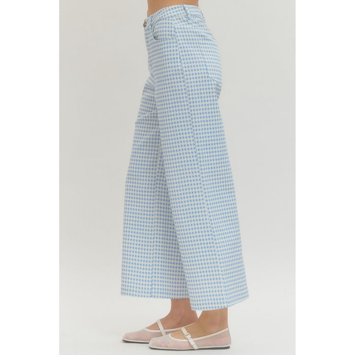 Blue Gingham Straight Leg Pants 0616