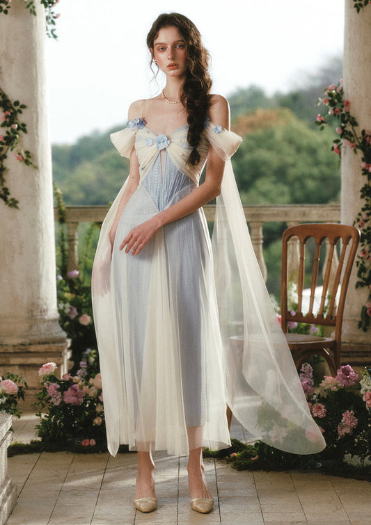 Lacemade "Blue Iris Bird" Corset Dress - Blue 3D Floral Garden Wedding Dress