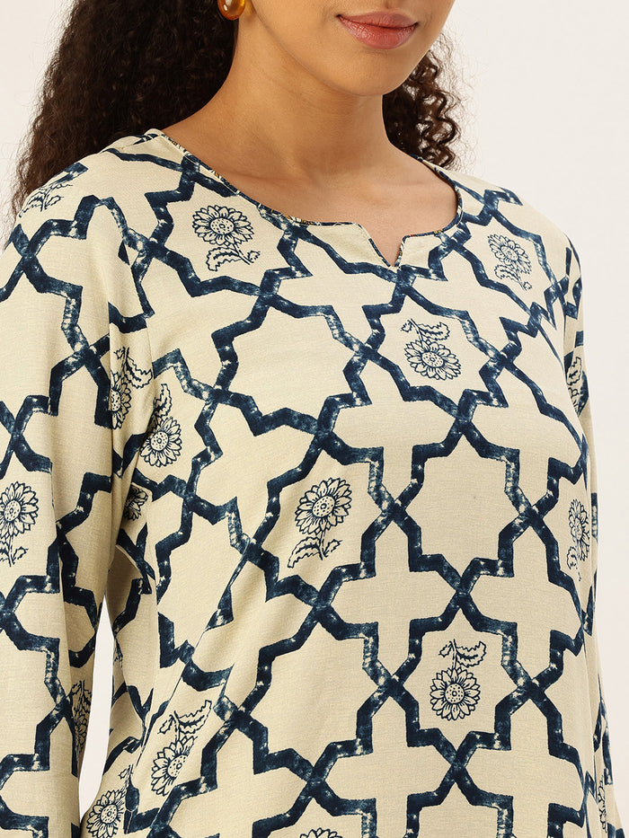 Blue Printed Straight Kurta, blue kurta, printed kurta, straight kurta, Womens ethnic wear, Indian ethnic wear, casual kurta, daily wear kurta, office wear kurta, stylish kurta
