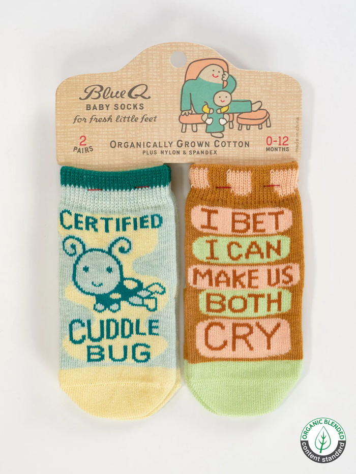 Blue Q Baby Socks Set of 2 Pairs - 'Cuddle Bug' / 'I Bet I Can Make Us Both Cry'