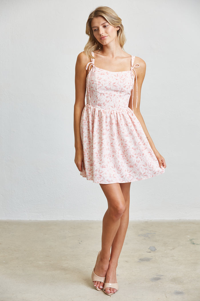 Blush Floral Tie Strap Mini Dress SALE