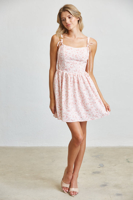 Blush Floral Tie Strap Mini Dress SALE