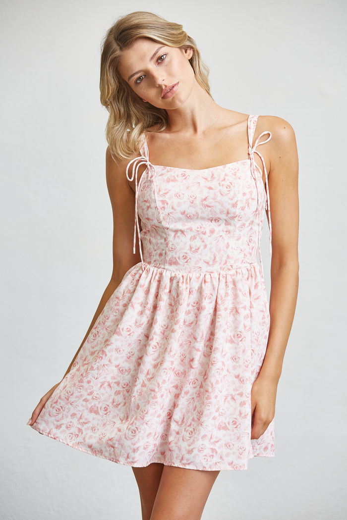 Blush Floral Tie Strap Mini Dress SALE