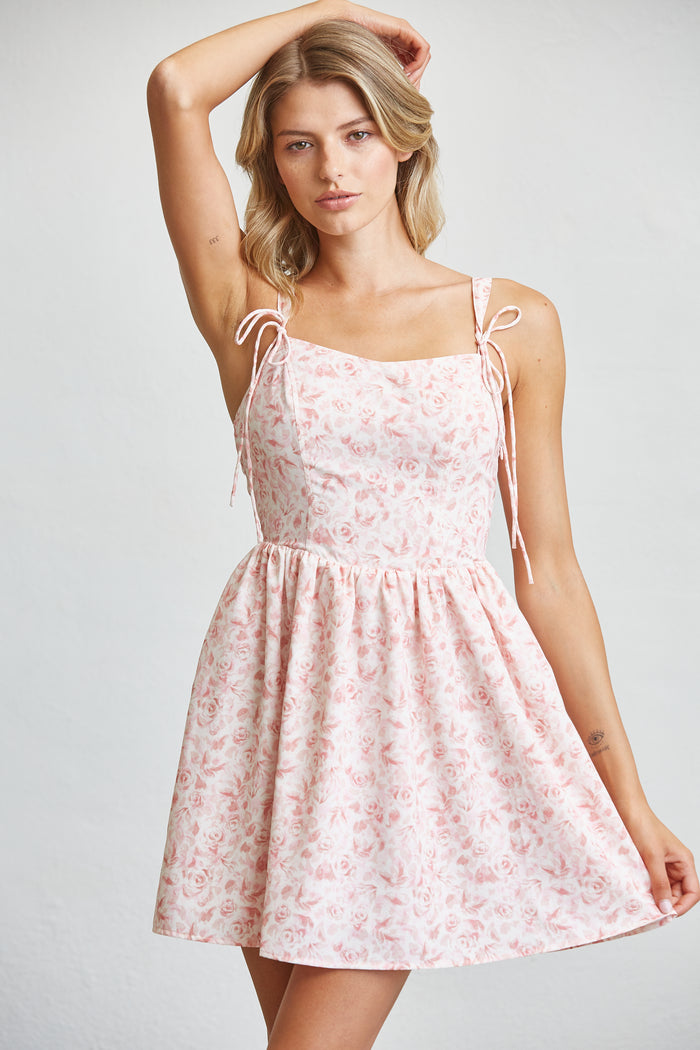 Blush Floral Tie Strap Mini Dress SALE