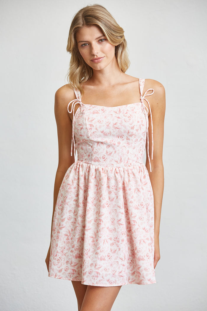 Blush Floral Tie Strap Mini Dress SALE