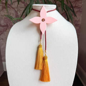 Bolo Ace of Diamonds Blush Pink with Maroon & Golden Yellow