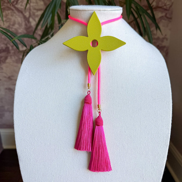Bolo Ace of Diamonds Olive Green with Neon Pink & Fuchsia