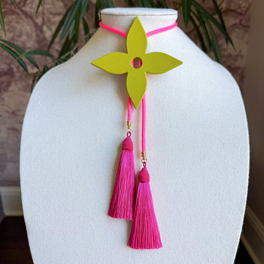 Bolo Ace of Diamonds Olive Green with Neon Pink & Fuchsia