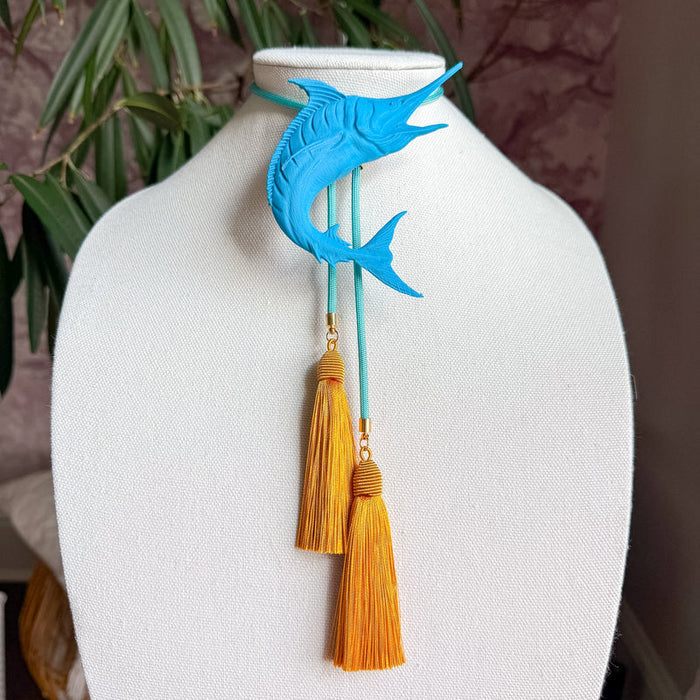 Bolo Marlin Aqua Blue with Turquoise & Golden Yellow