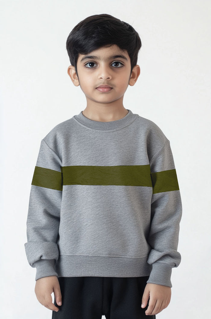 Boys Full Sleeve Fleece Sweatshirt – Grey & Olive Block Design - Hinz Clothing