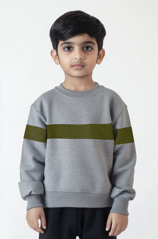 Boys Full Sleeve Fleece Sweatshirt – Grey & Olive Block Design - Hinz Clothing