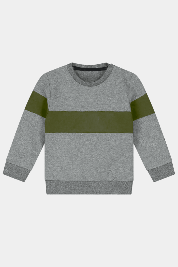 Boys Full Sleeve Fleece Sweatshirt – Grey & Olive Block Design - Hinz Clothing