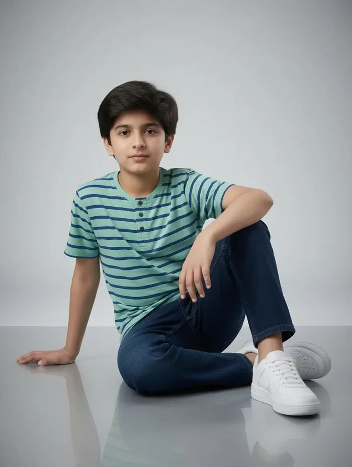 Boys Striped Henley T-Shirt Pack of 2 - Hinz Clothing