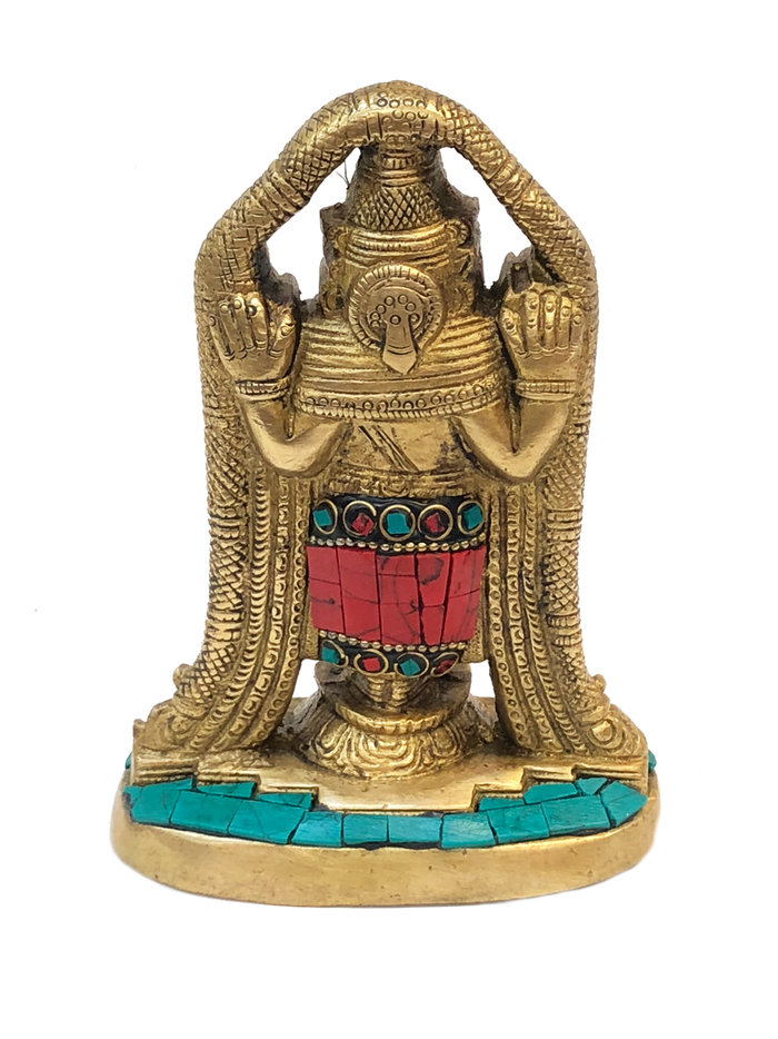 Brass Balaji Turquoise and Coral Mosaic Statue