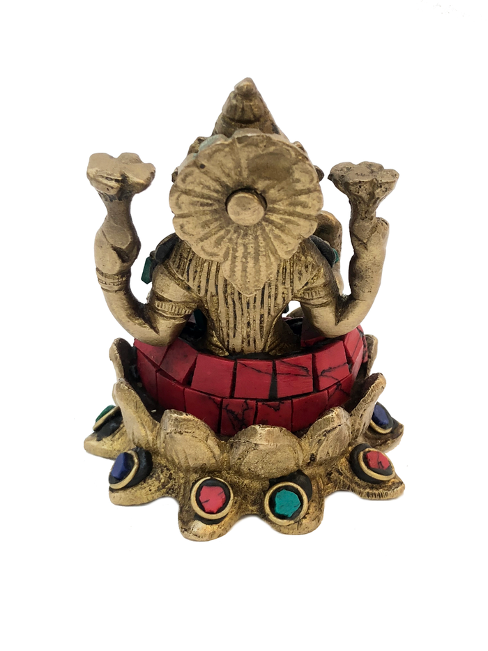 Brass Laxmi Turquoise And Coral Mosaic Statue