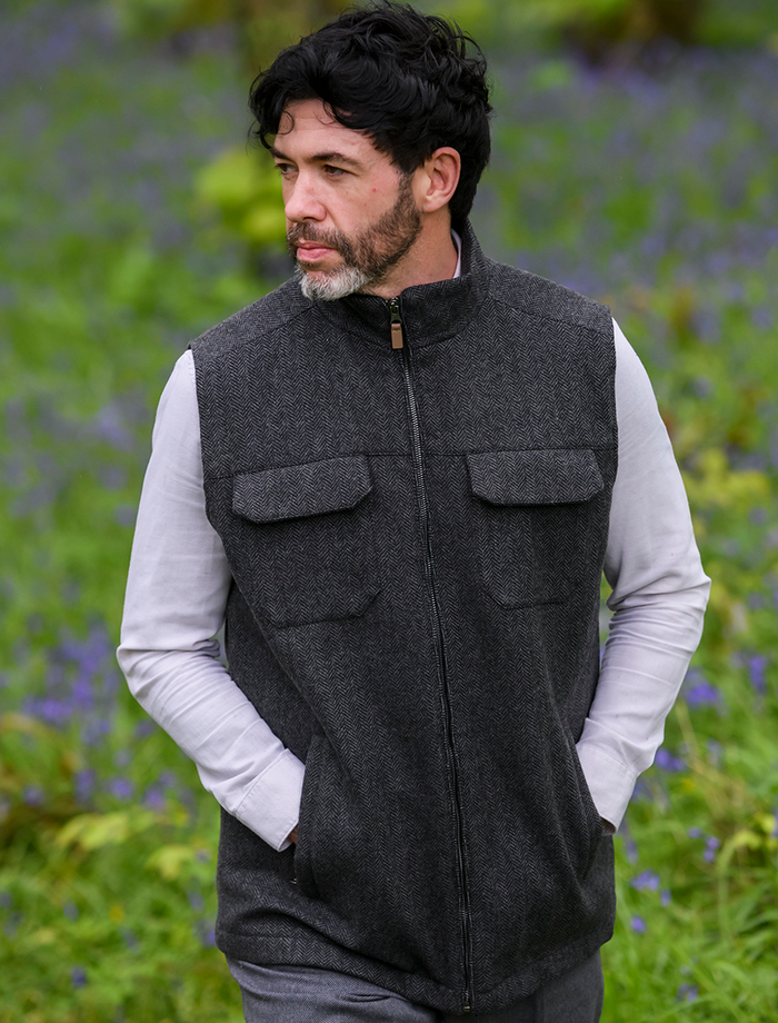Brian Irish Wool Tweed Bodywarmer - Charcoal #color_charcoal