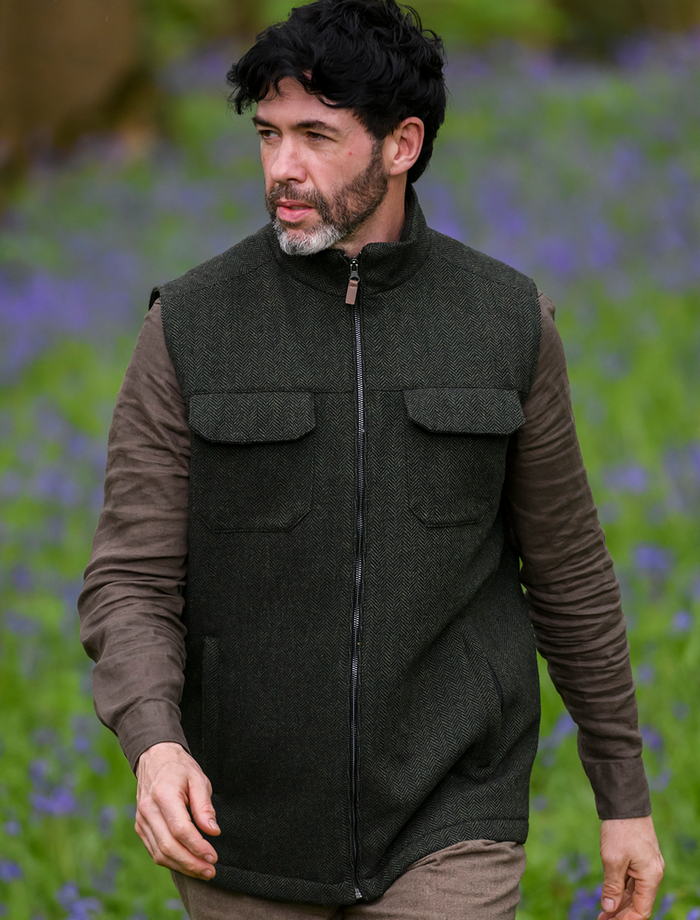 Brian Irish Wool Tweed Gilet - Olive #color_olive