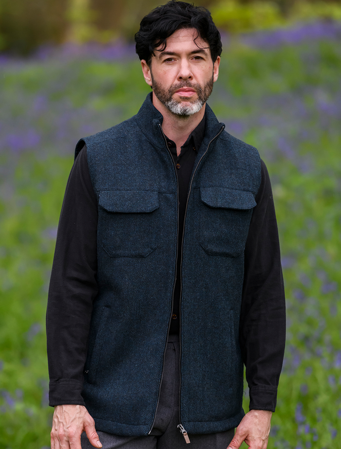 Brian Irish Wool Tweed Bodywarmer - Navy #color_navy