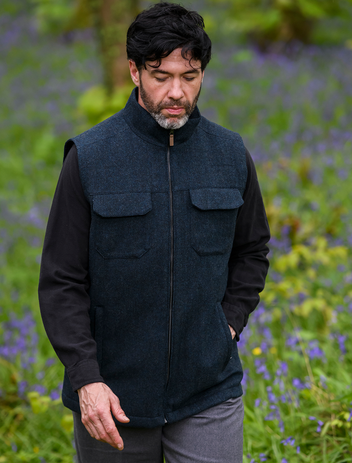 Brian Irish Wool Tweed Bodywarmer - Navy #color_navy