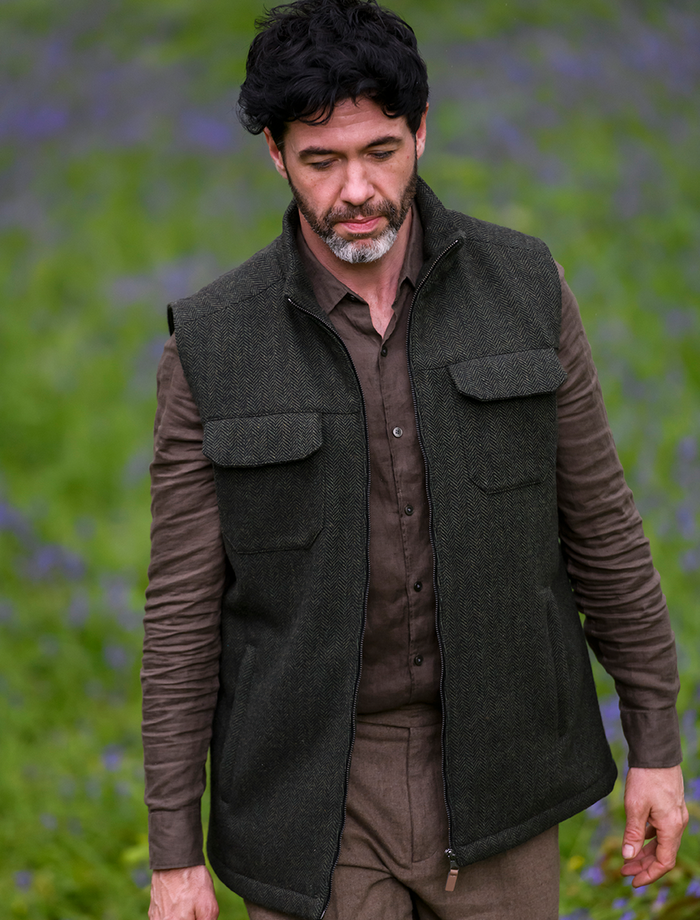 Brian Irish Wool Tweed Gilet - Olive #color_olive