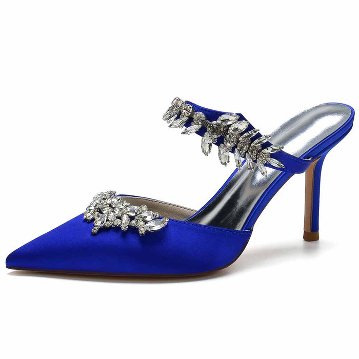 Bridal Mules Heels with Beaded Party High Heeled Shoes