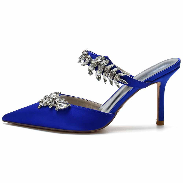 Bridal Mules Heels with Beaded Party High Heeled Shoes